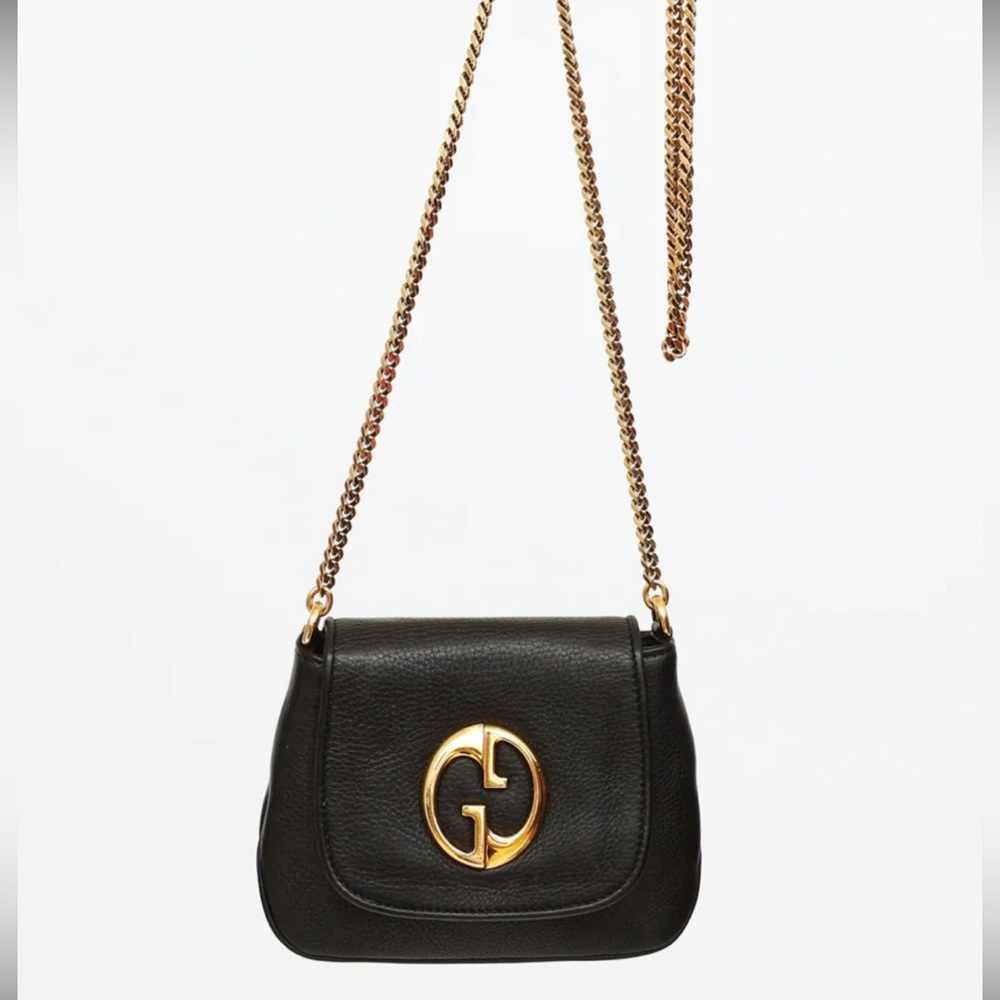 Gucci 1973 Black Small GG Logo Leather Crossbody Bag